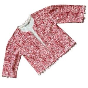 Zara Red and White Cotton Tweed Cardigan